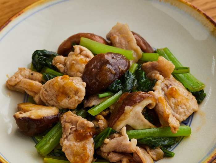 豚肉と小松菜の甘酢炒め