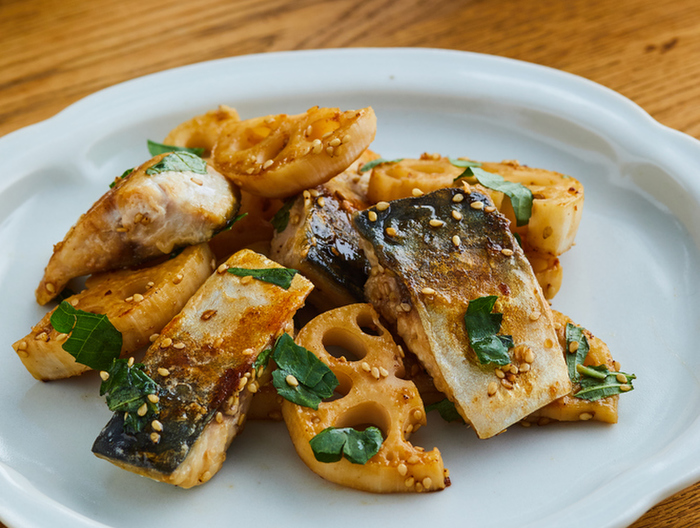 さばとれんこんの甘辛炒め