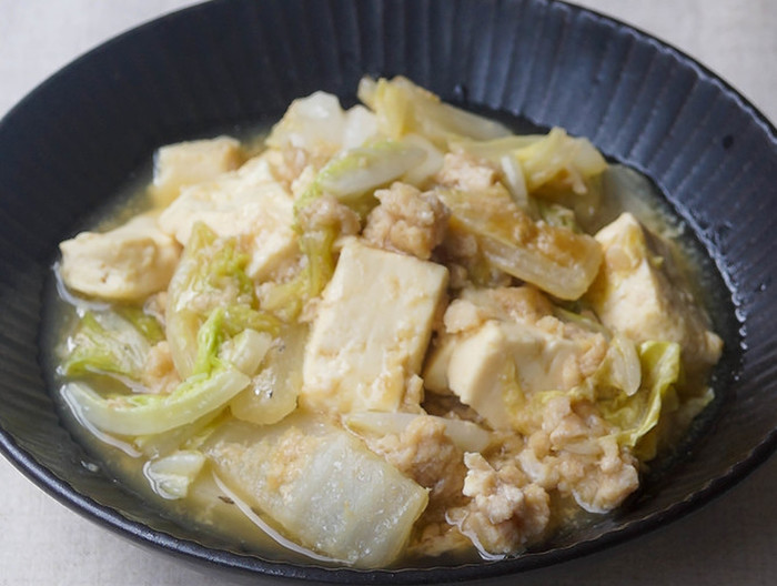 電子レンジで簡単 豆腐と白菜のそぼろあんかけ