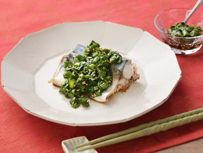 焼きさばの中華風にらダレ