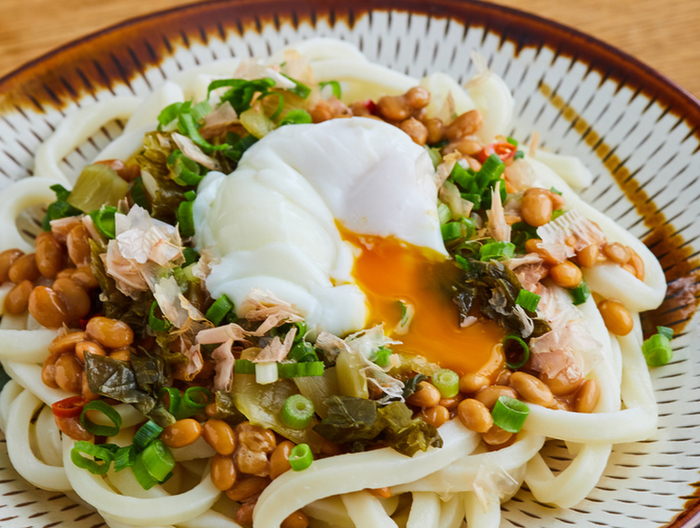 納豆高菜のピリ辛冷やしうどん