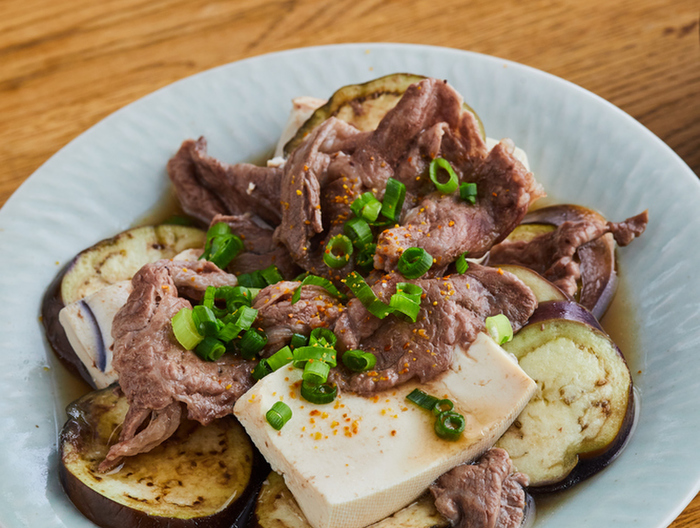 電子レンジで なすのさっぱり肉豆腐