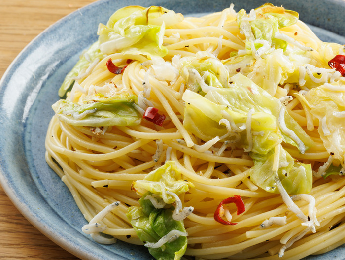 キャベツとしらすのペペロンチーノ