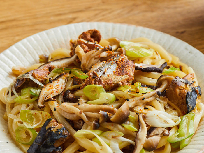 きのことさば缶のみそうどん