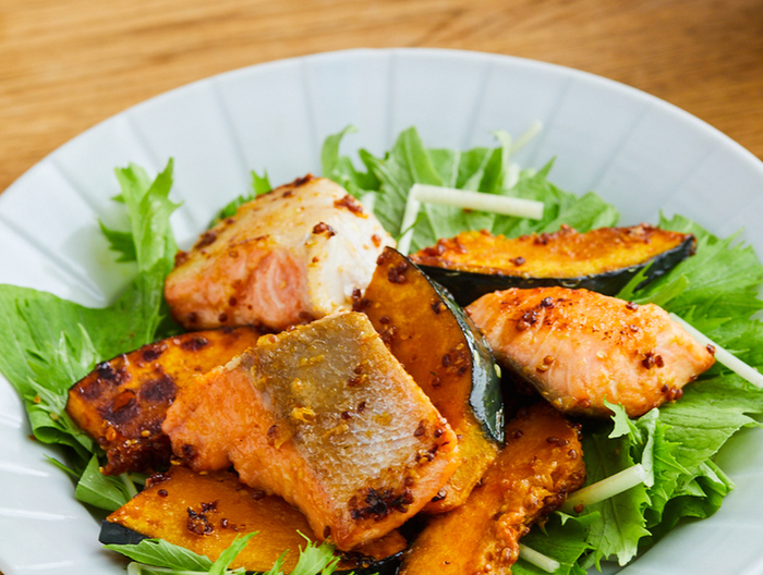 鮭とかぼちゃのマヨマスタード焼き