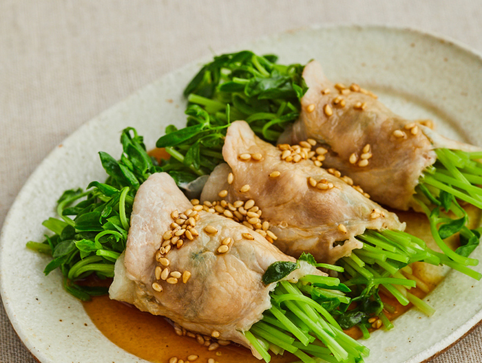 豆苗の豚肉巻き