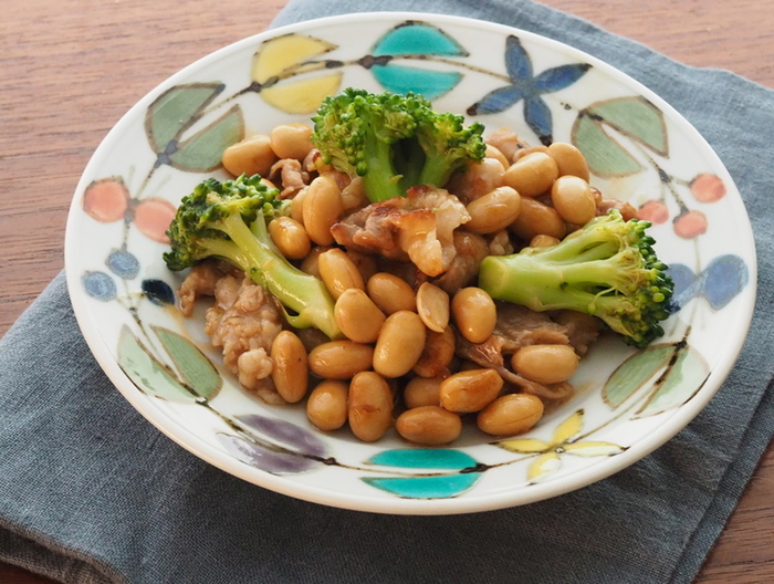 大豆と豚肉の中華炒め