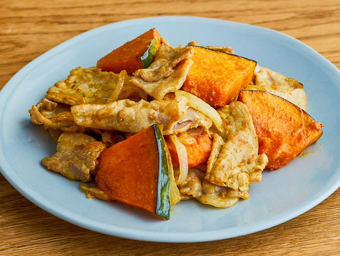 豚肉とかぼちゃのカレーマヨ炒め