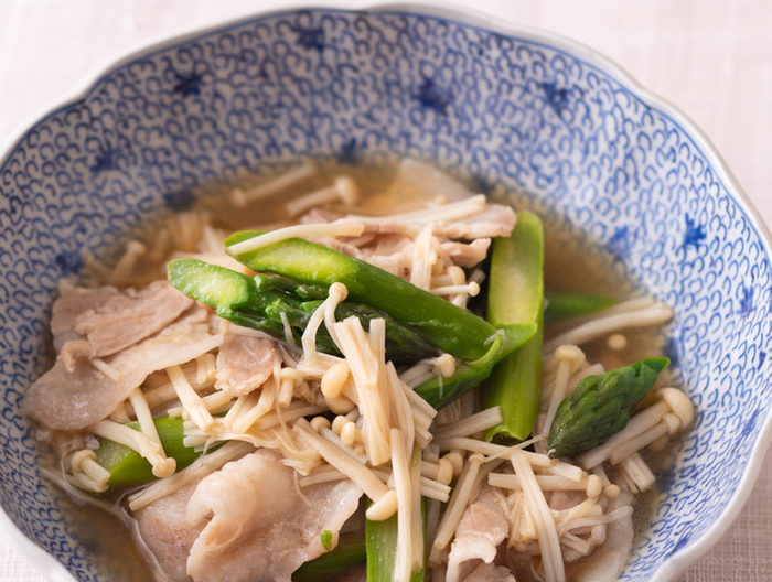 アスパラと豚バラ、えのきの煮びたし