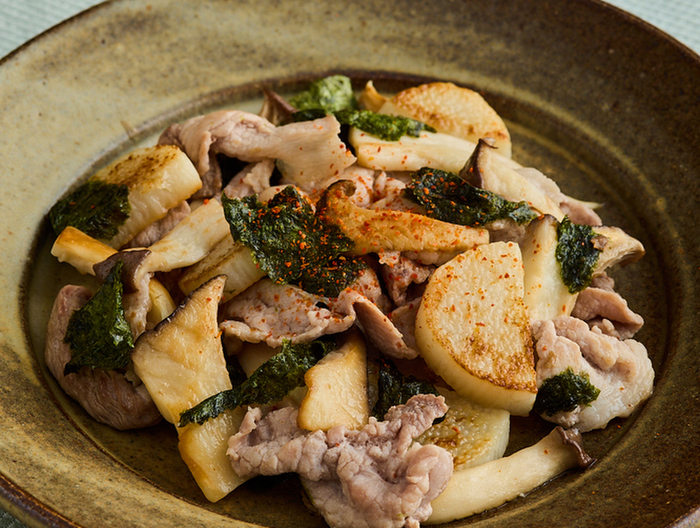 豚肉とエリンギの海苔塩炒め