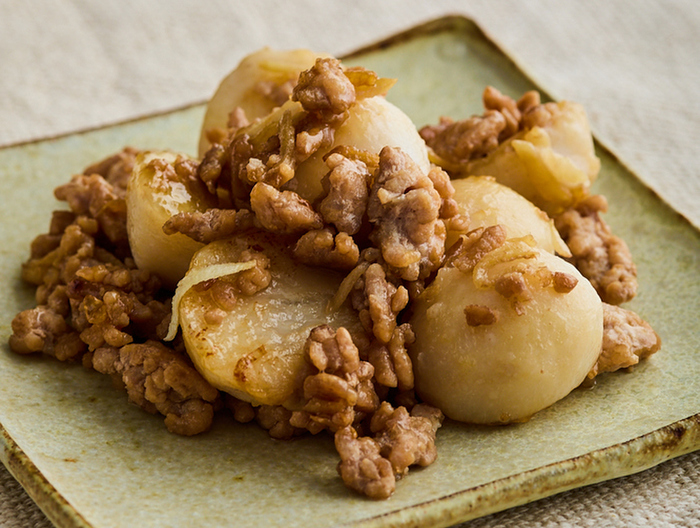 ひき肉と里いものしょうが炒め