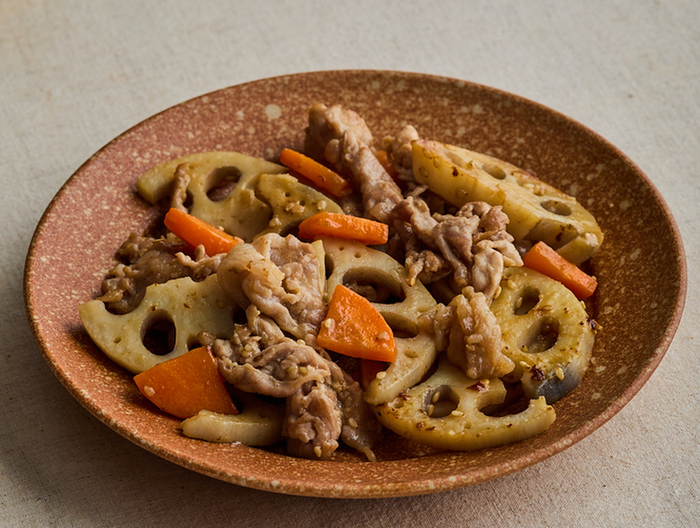 れんこんと豚肉の甘辛炒め