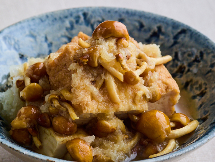 電子レンジで 厚揚げとなめこのみぞれ煮