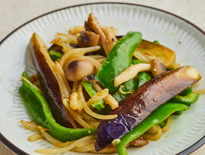 なすともやしとピーマンのみそ炒め