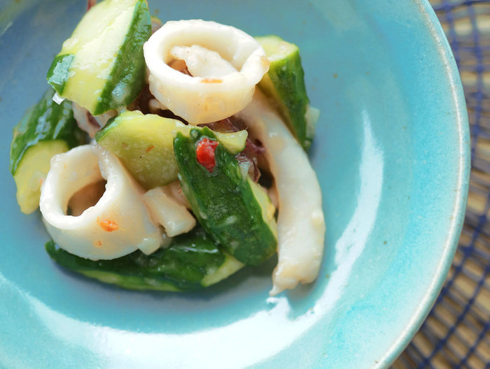 イカときゅうりのスイートチリソース炒め