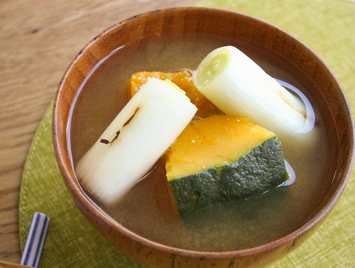 かぼちゃと長ねぎのみそ汁