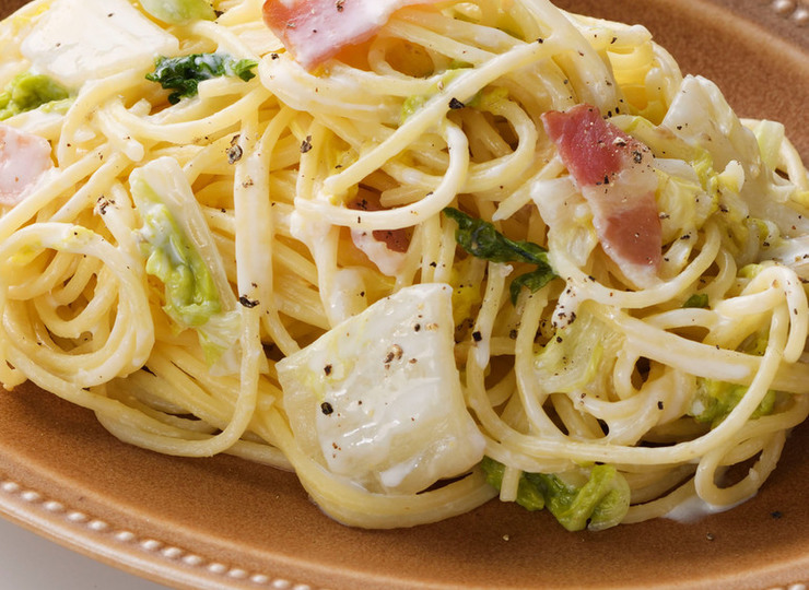 白菜とベーコンのクリームスパゲッティ