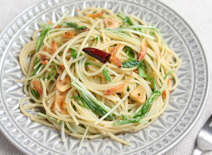 桜えびと水菜のペペロンチーノ