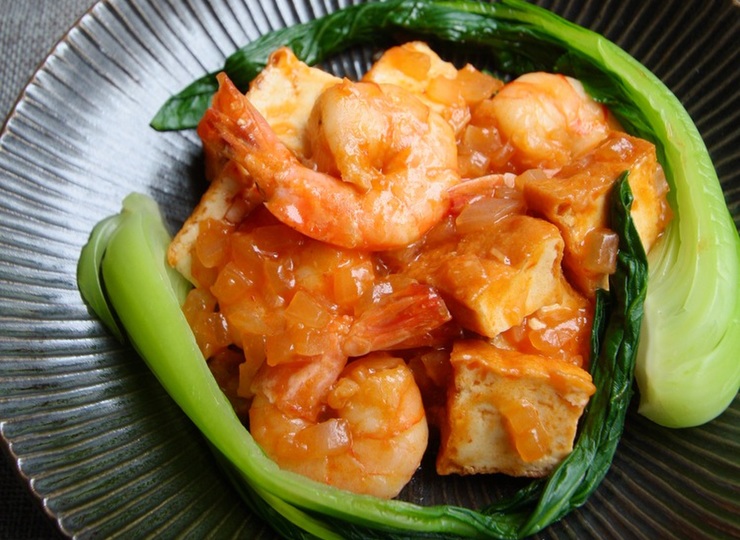 えびと厚揚げのチリソース炒め