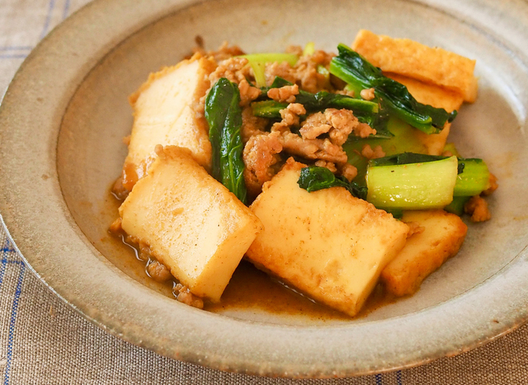 厚揚げとひき肉の和風カレー炒め
