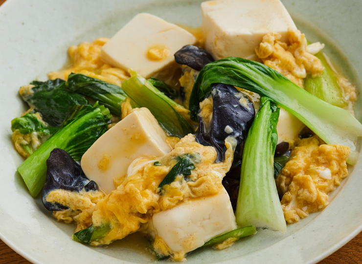 豆腐とチンゲン菜のふわとろ卵炒め