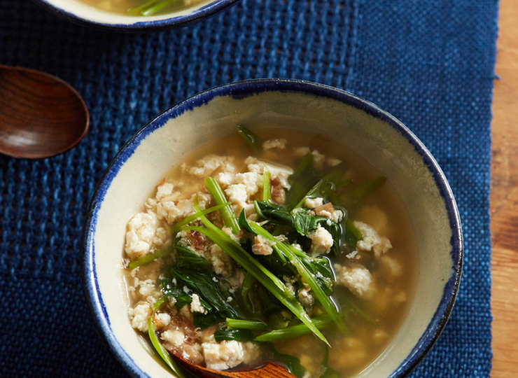 くずし豆腐と空芯菜のスープ