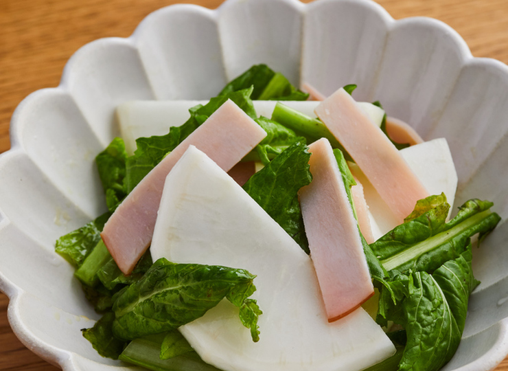 葉までおいしく かぶとハムのマリネ