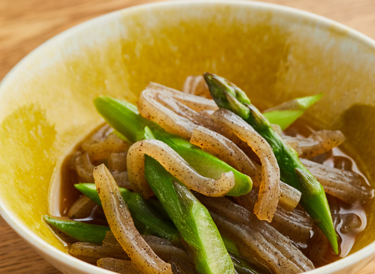 こんにゃくとアスパラガスの甘辛炒め煮