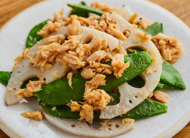 れんこんと絹さやのツナあえ