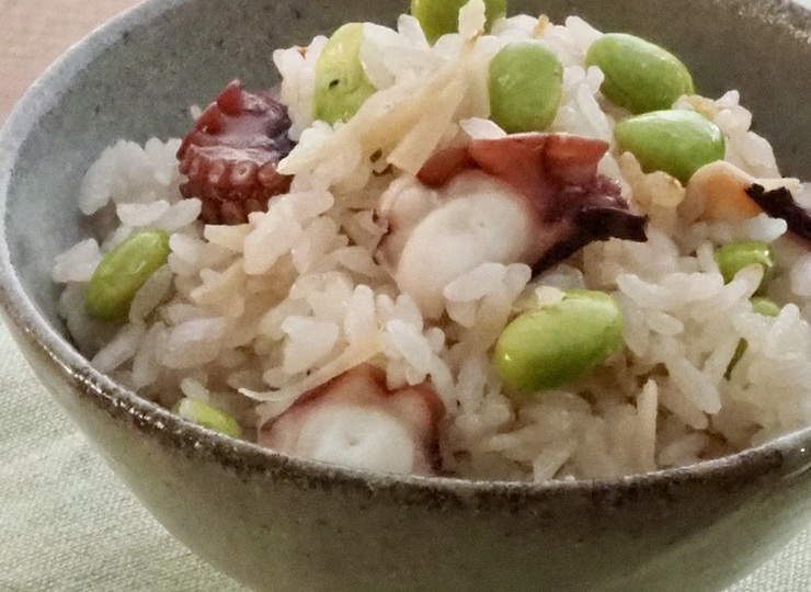 たこと枝豆の炊き込みご飯