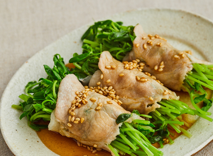 豆苗の豚肉巻き