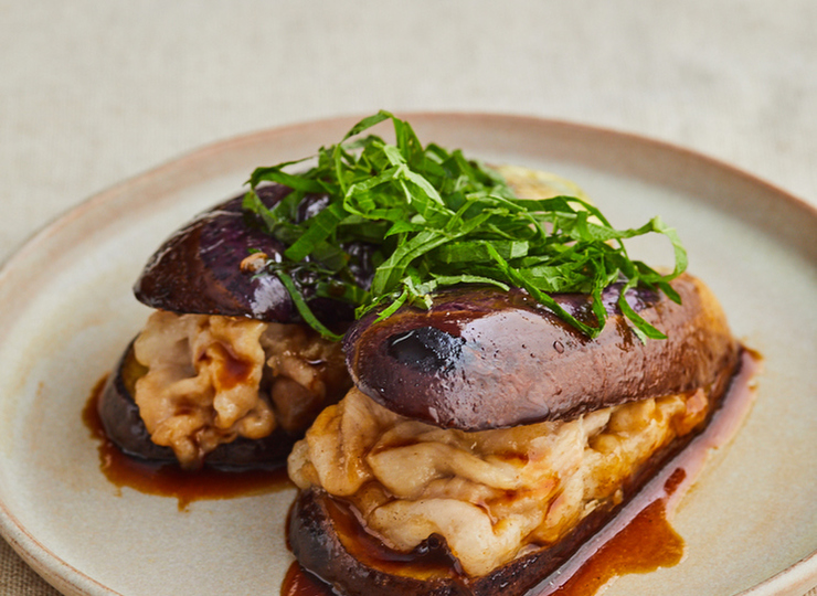 なすの豚肉はさみ照り焼き