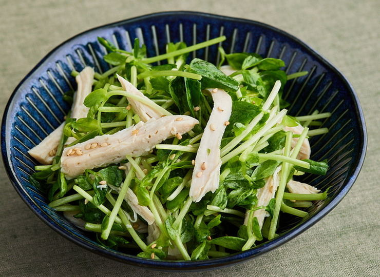豆苗と鶏むね肉の中華あえ