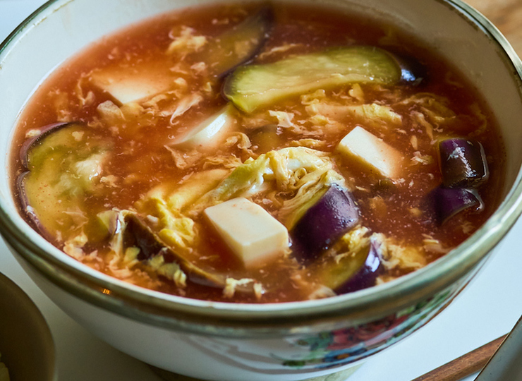 なすたっぷり酸辣湯風スープ