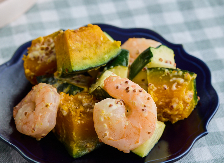 かぼちゃ、ズッキーニのえびサラダ