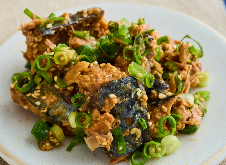 さばみそ缶のねぎまみれ