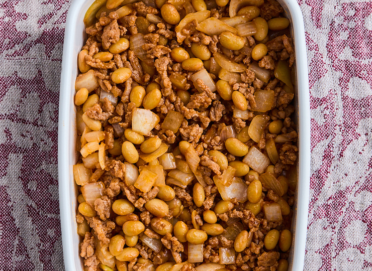 作り置きに ひき肉と大豆のケチャップ炒め