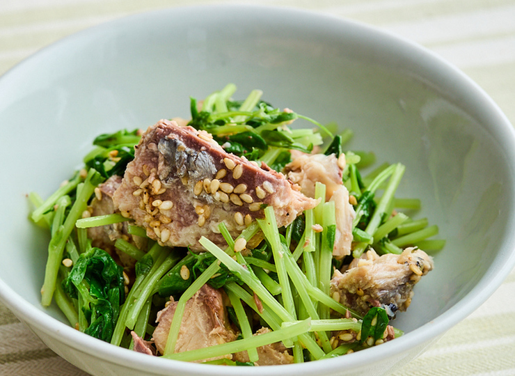 さば缶と豆苗の中華サラダ