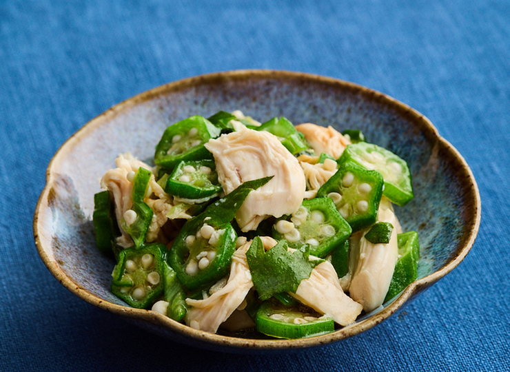 鶏ささ身とオクラのごまぽん酢あえ