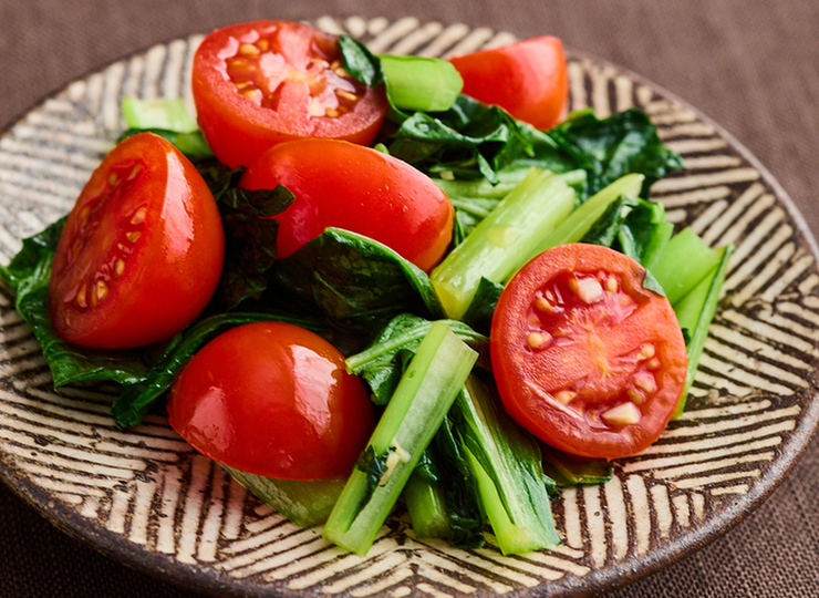 小松菜とミニトマトの中華風炒め