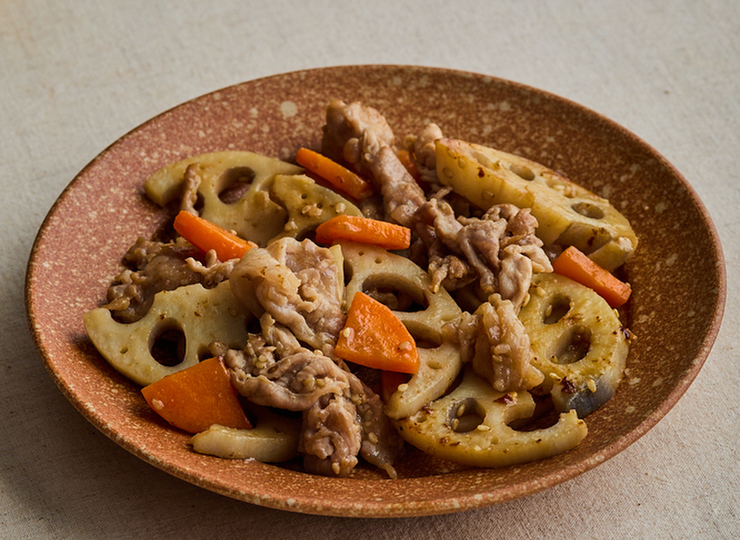 れんこんと豚肉の甘辛炒め