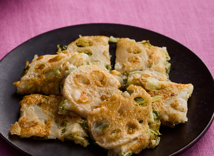 れんこんと水菜のチヂミ