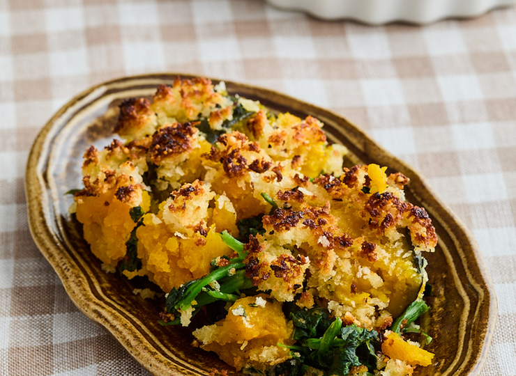 ほうれん草とかぼちゃのパン粉焼き