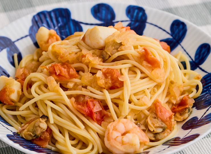 お手軽ペスカトーレ（シーフードのトマトソーススパゲッティ）