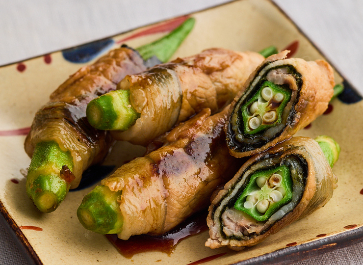 オクラの肉海苔巻き