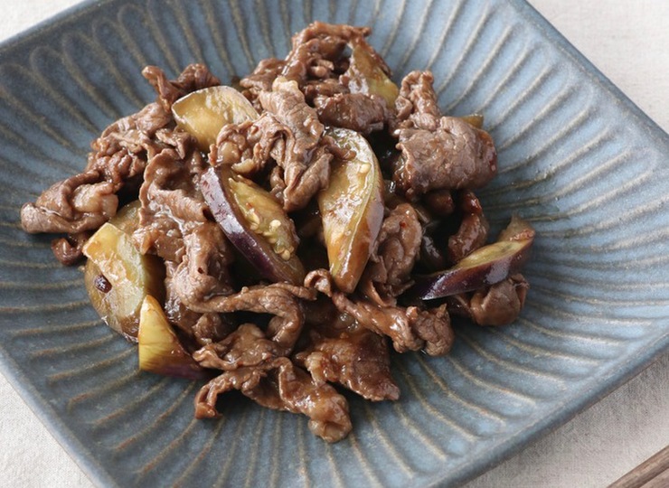 なすと牛肉の甘辛炒め