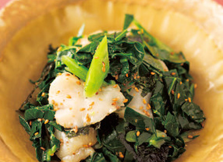 ケールとホタテ、韓国のりのナムル風サラダ