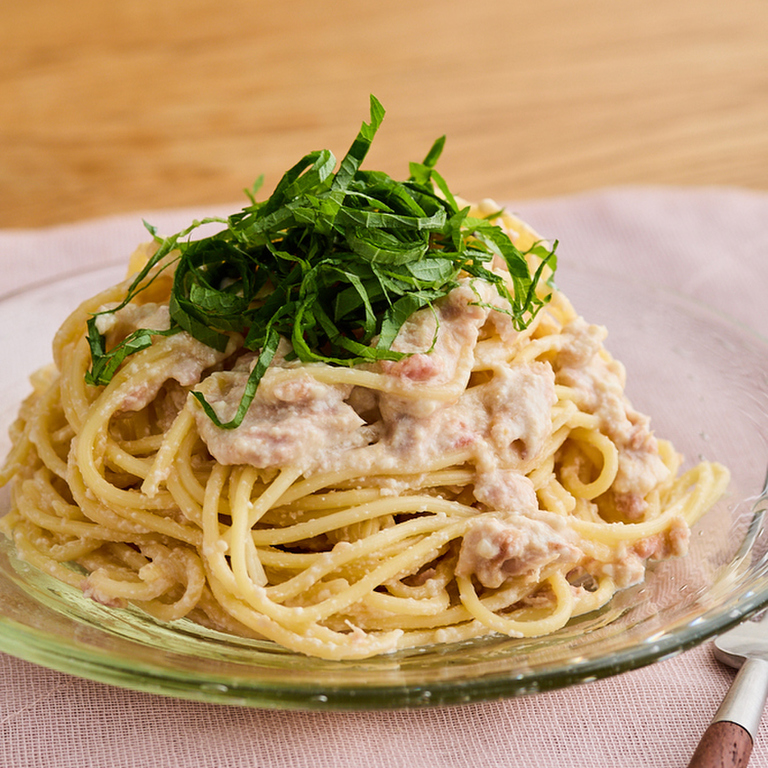 梅豆腐クリームとツナの冷製パスタ