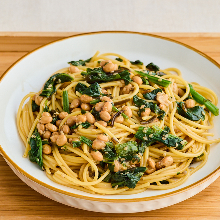 電子レンジで やみつき納豆パスタ