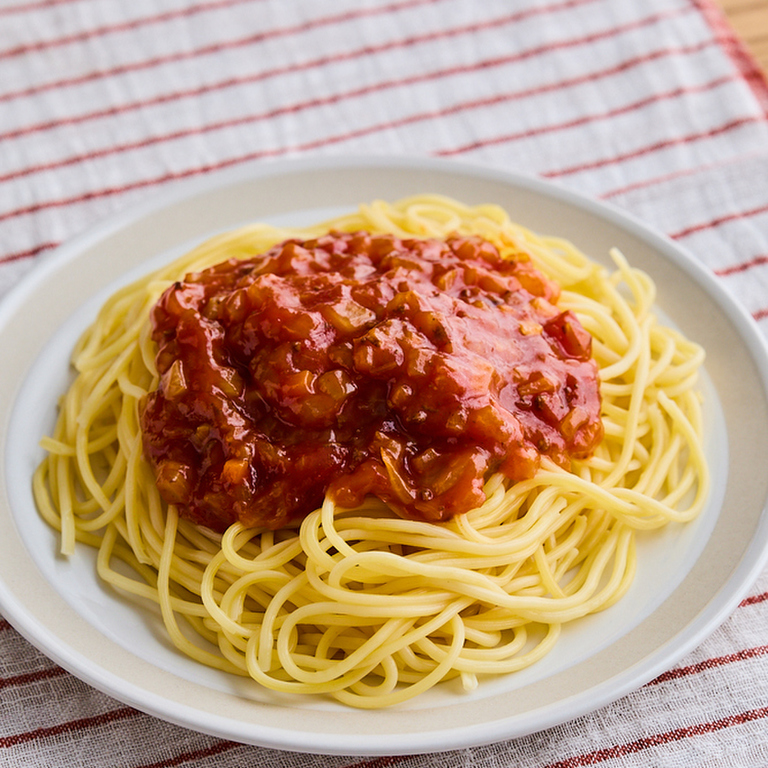 市販のソースで ミートソースパゲッティ
